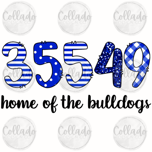Home of the Bulldogs 35549 Zip Code Carbon Hill Alabama AL Royal Blue White Patterns Digital Download Instant PNG File