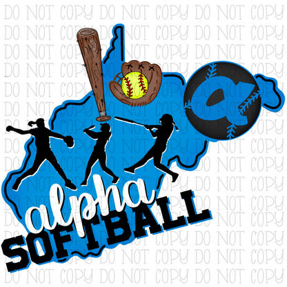 Alpha Softball West Virginia Teal Blue and Black - School Sports Team - Digital Download Instant PNG File (Copy)