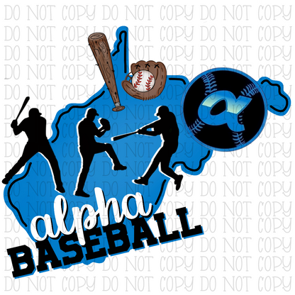 Alpha Baseball West Virginia Teal Blue and Black - School Sports Team - Digital Download Instant PNG File