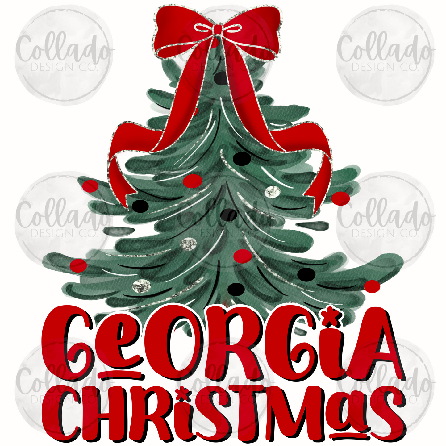 Georgia Christmas Tree Watercolor Red Black GA Digital Download Instant PNG File