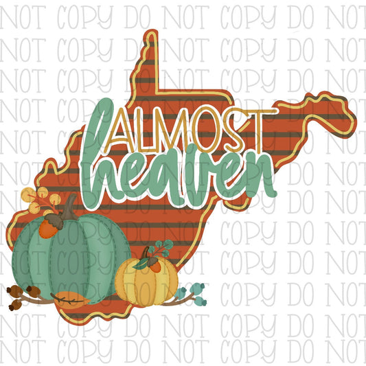 Almost Heaven West Virginia Fall Design with Pumpkins Digital Instant Download PNG File