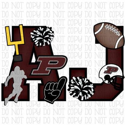 AJ Pikeville Panthers Football Kentucky Maroon and White Sports Team School Digital Download PNG File Instant