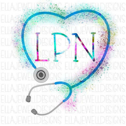 LPN Heart Stethoscope - Rainbow - Licensed Practical Nurse - Healthcare - Medical - Digital Download Instant PNG File