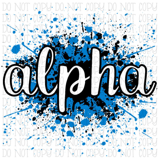 Alpha - Teal Blue and Black Paint Spatter - West Virginia - School Sports Team - Digital Download Instant PNG File