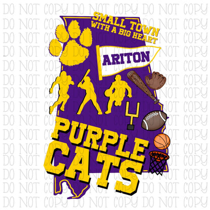 Ariton Purple Cats Alabama Basketball Baseball Football Purple Gold Sports School Team Digital Download PNG File