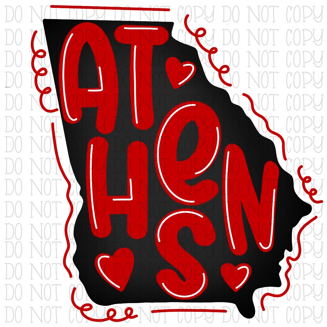 Athens Georgia Black and Red State Outline School Sports Team Digital Download Instant PNG File NOT SVG