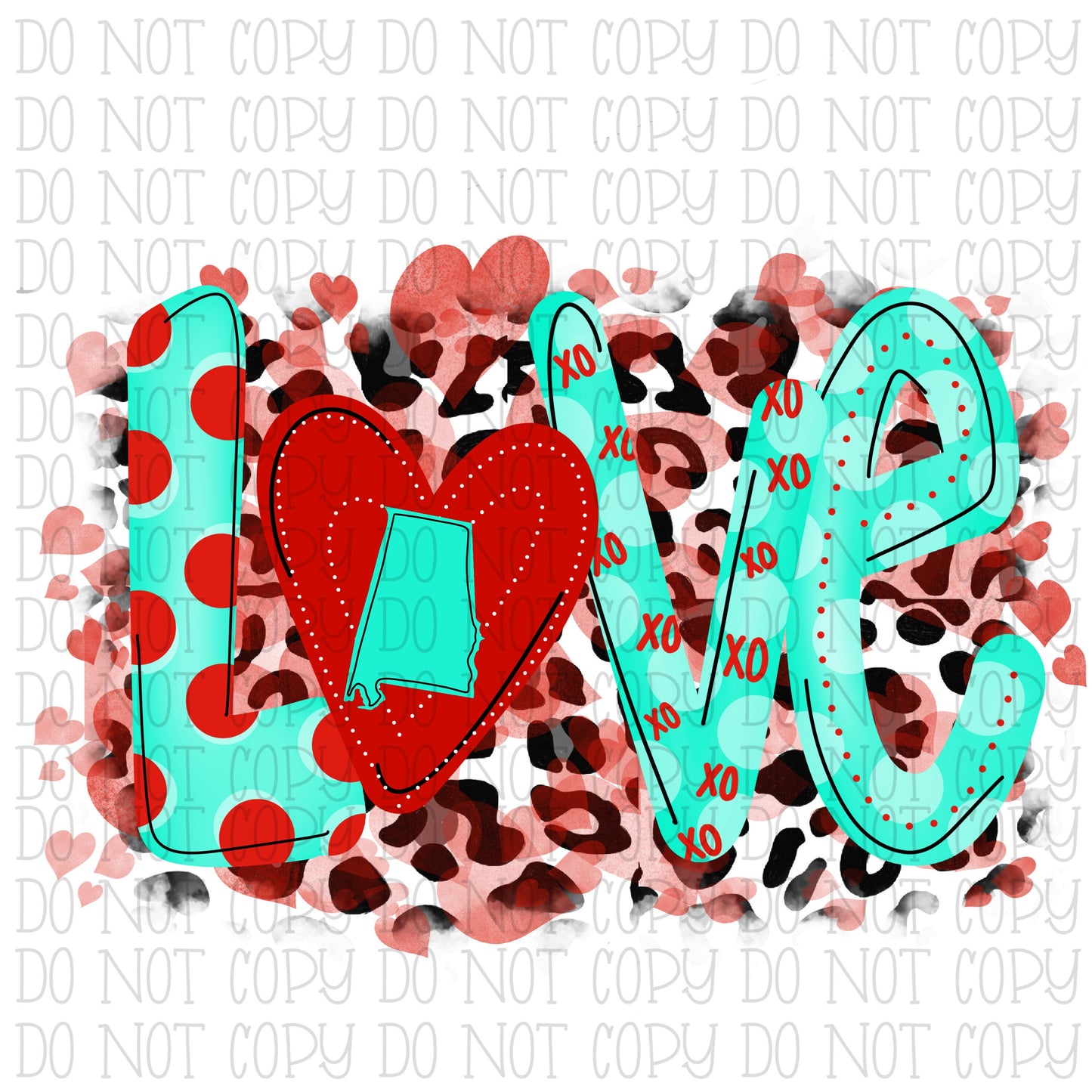 Alabama Love Leopard Mint Red White Valentine's Day Love Digital Instant Download PNG File