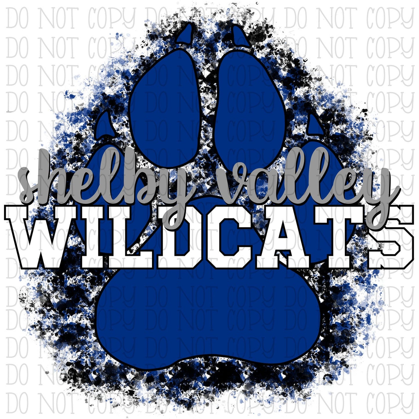 Shelby Valley Wildcats - Shelby Valley - Kentucky - Blue - Paw Print Paint Spatter- School Sports Team - Digital Download Instant PNG File