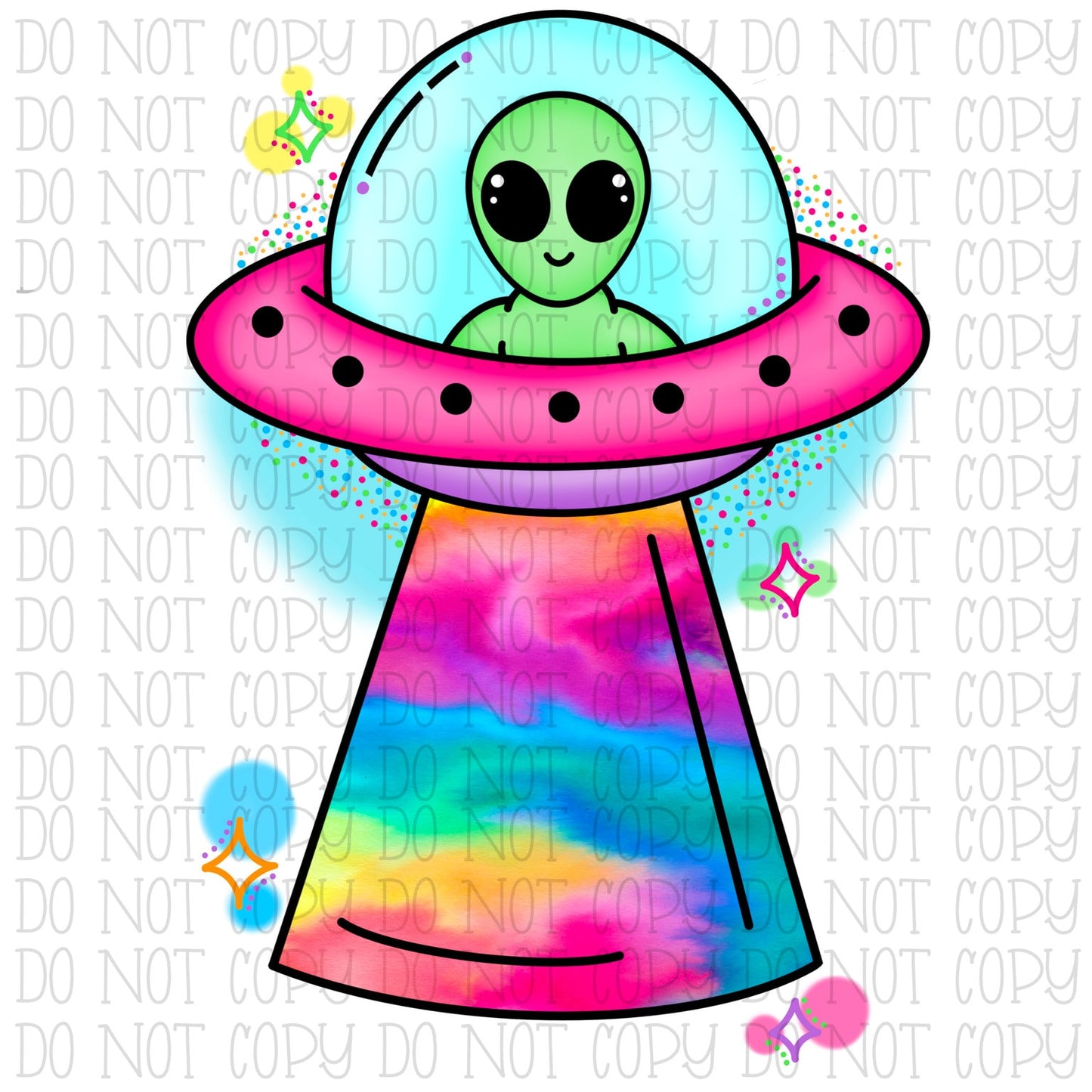 Alien Tye Dye UFO Stars Rainbow Digital Download Instant PNG File