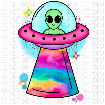 Alien Tye Dye UFO Stars Rainbow Digital Download Instant PNG File