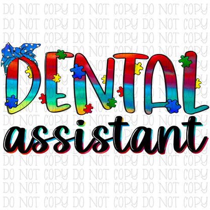 Autism Awareness Dental Assistant Tie Dye Bandana Dentist Teeth Digital Instant Download PNG File