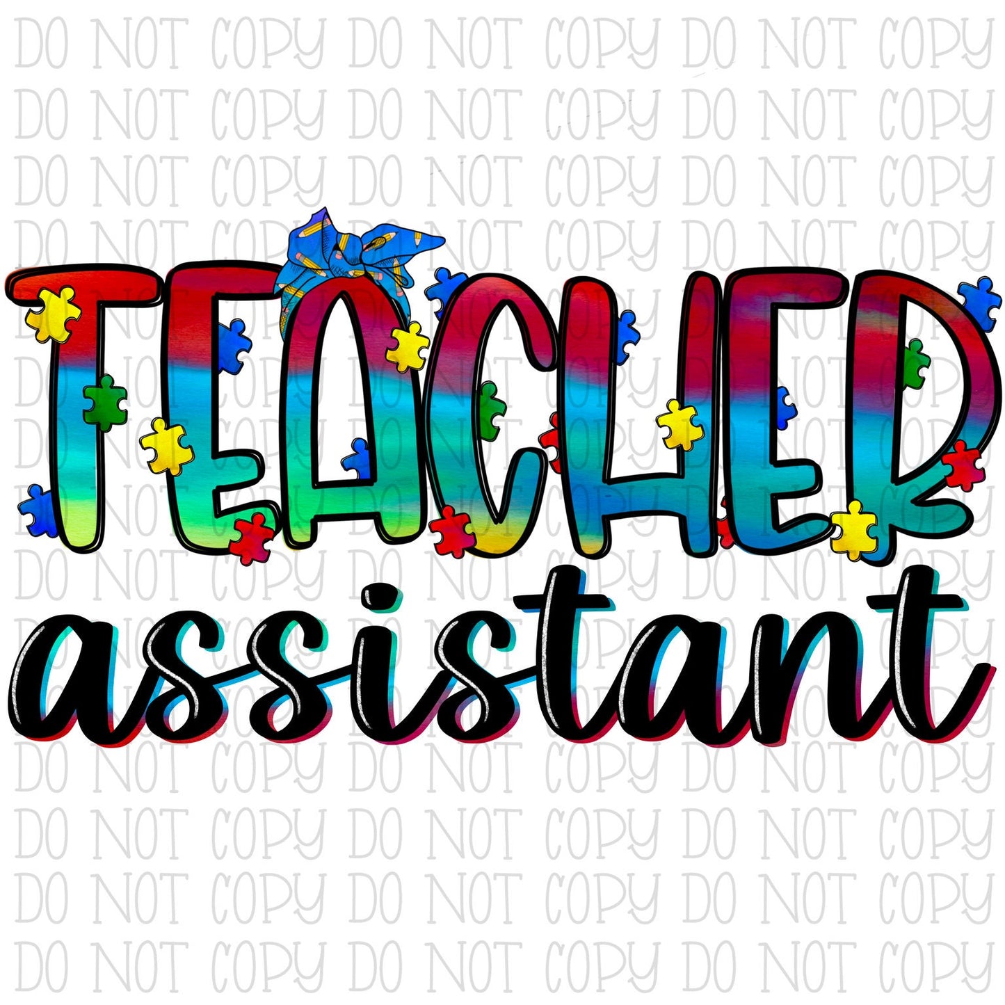 Autism Awareness - Teacher Assistant - Pencil Bandana - Tie Dye Digital Instant Download PNG File