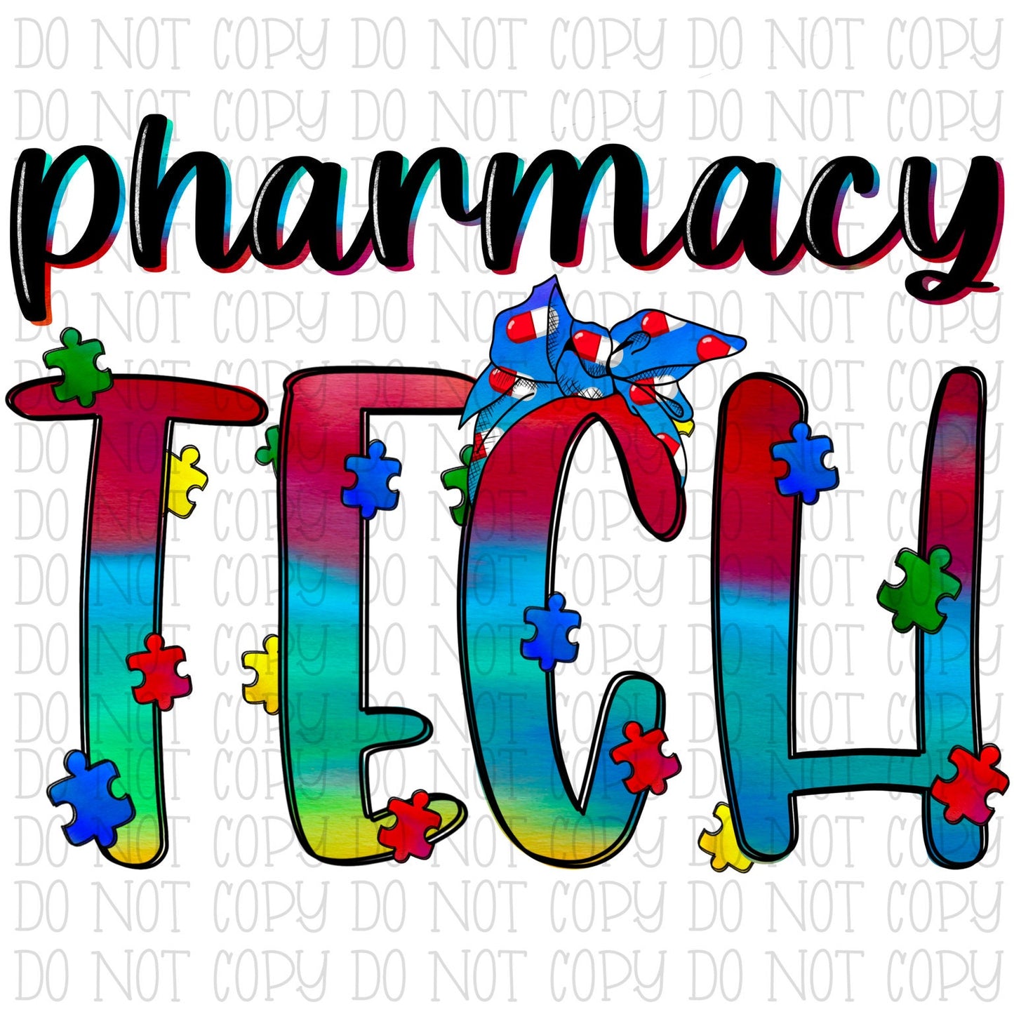 Autism Awareness - Pharmacy Tech - Pill Bandana - Tie Dye Digital Instant Download PNG File