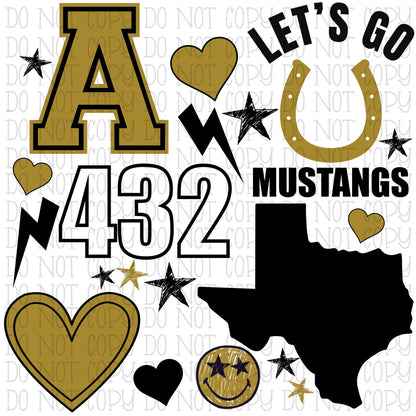 Andrews Mustangs - Scatter - Gold and Black - Texas - School Sports Team - Digital Download Instant PNG File