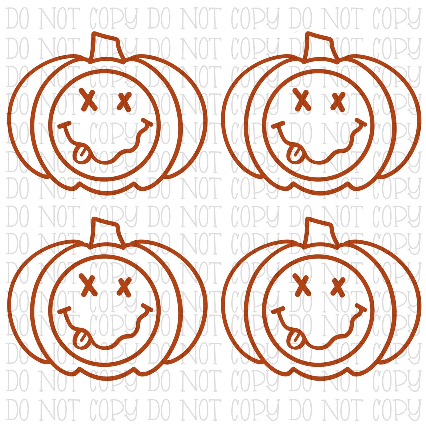 Autumn Pumpkin Fall Orange Smile Face Tongue Face (2 Files) W/Sleeve Pumpkins Watercolor Digital Download Instant PNG File