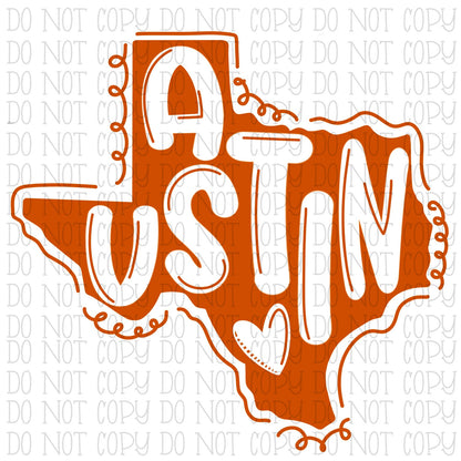 Austin Texas TX Longhorns Orange State Digital Download Instant PNG File