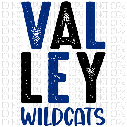 Valley Wildcats - Shelby Valley - Kentucky - Blue and Black - School Sports Team - Digital Download Instant PNG File