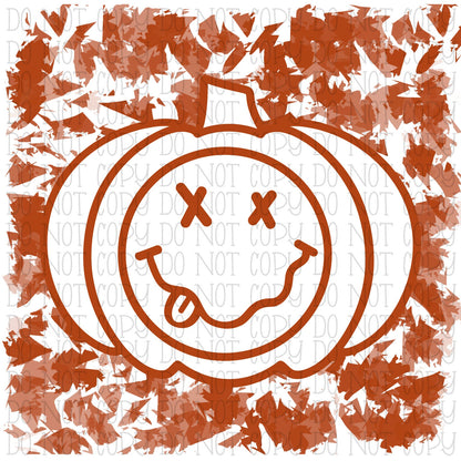 Autumn Pumpkin Fall Orange Smile Face Tongue Face (2 Files) W/Sleeve Pumpkins Watercolor Digital Download Instant PNG File