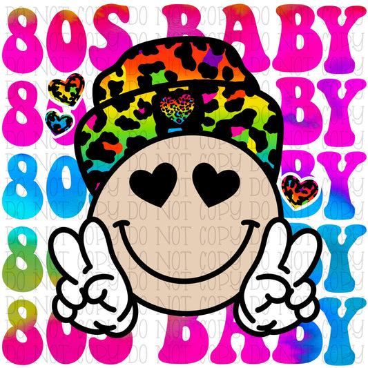 80s Eighties Baby Leopard Rainbow Inspired Nostalgia Y2K Hippie Peace Smile Digital Download Instant PNG File