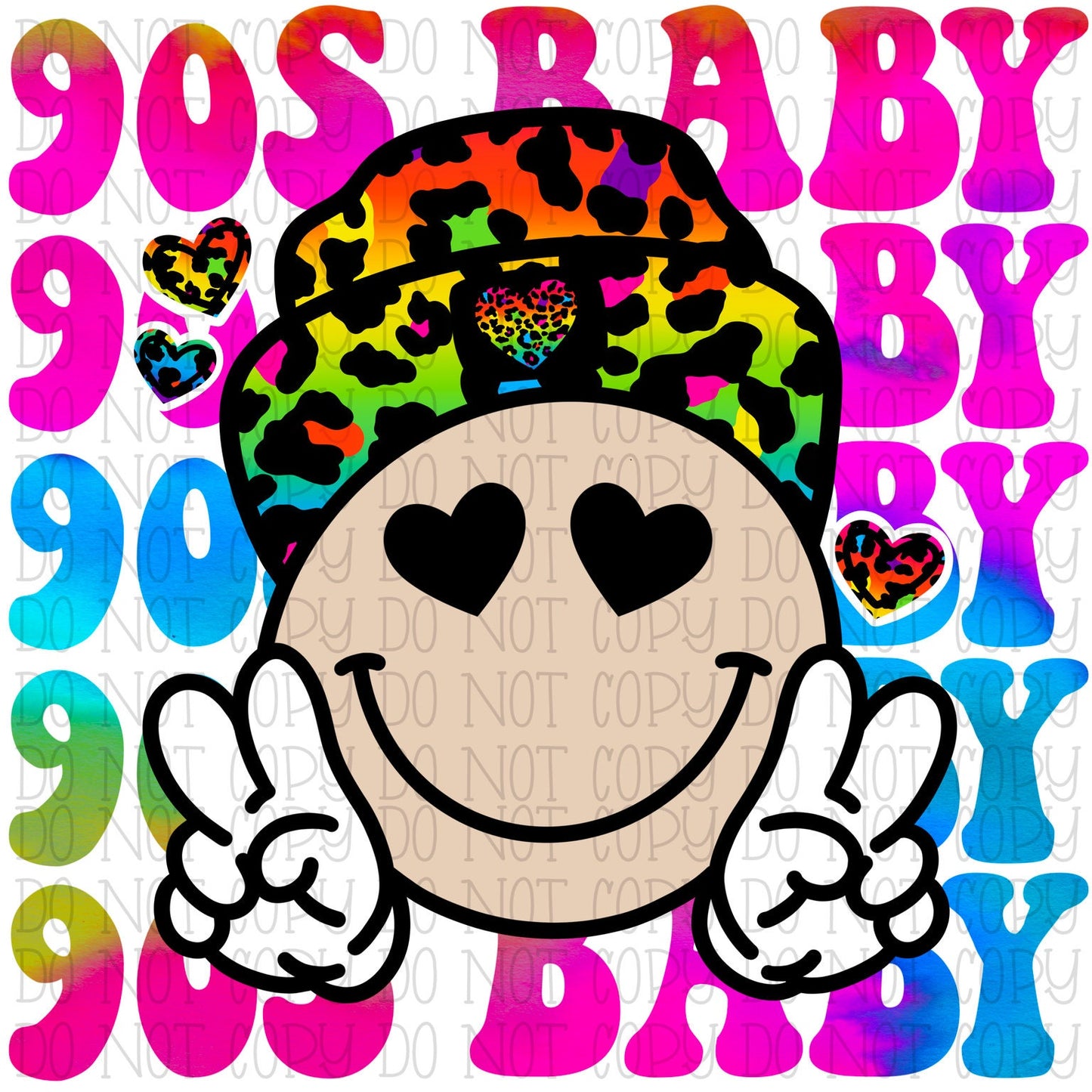 90s Nineties Baby Leopard Rainbow Inspired Nostalgia Y2K Hippie Peace Smile Digital Download Instant PNG File