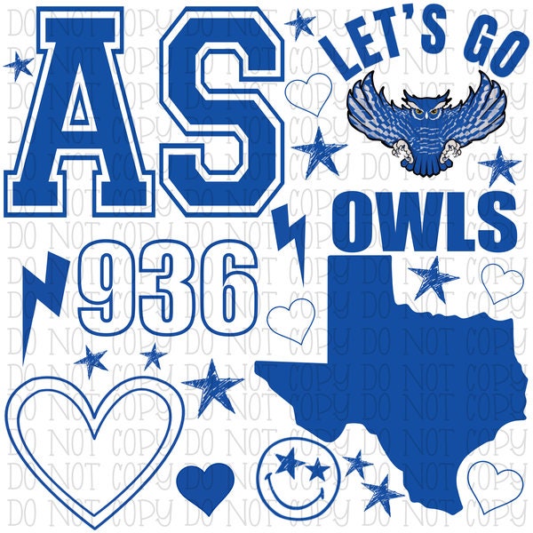 Anderson Shiro Owls Scatter Royal Blue White Texas 936 Area Code School Sports Team - Digital Download Instant PNG File