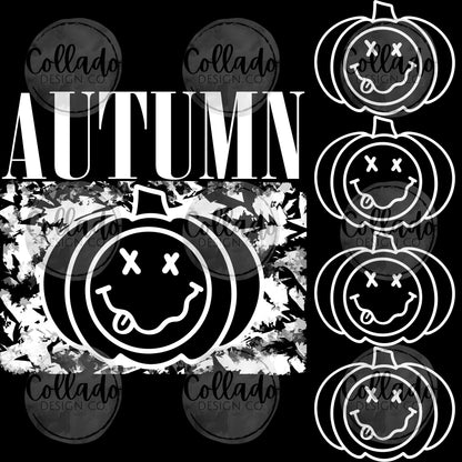 Autumn Pumpkin Fall Black/White Smile Face Tongue Face (Includes both colors) 4 Files W/Sleeve Pumpkins Digital Download Instant PNG