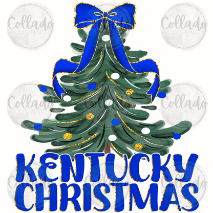 Kentucky Christmas Tree Watercolor Blue and White KY Digital Download Instant PNG File
