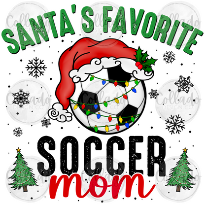 Santa's Favorite Soccer Mom - Santa Hat - Christmas Lights - School Sports Team - Digital Download Instant PNG File